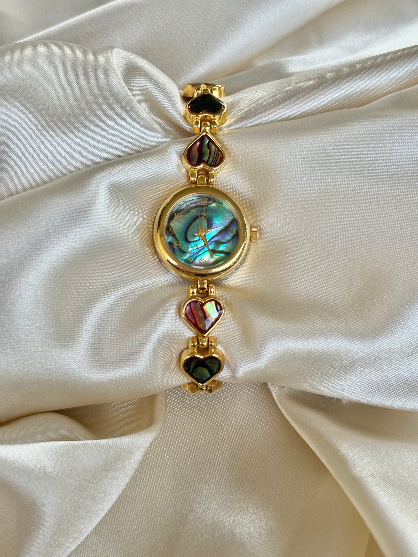 Gold Tone Abalone Heart Watch