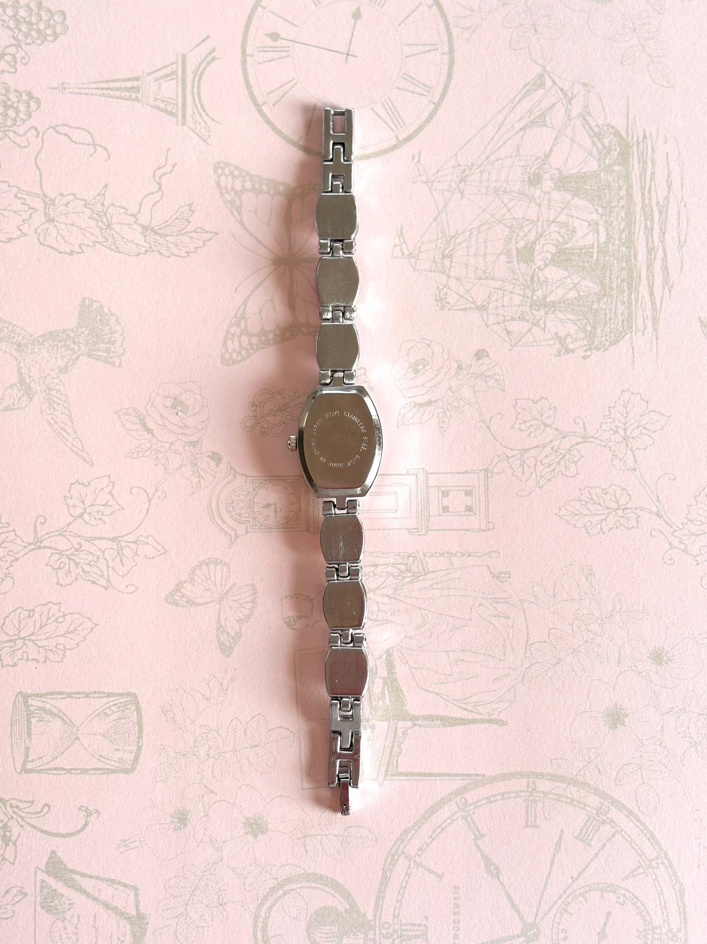 Vintage Silver and Pink Gemstone Watch