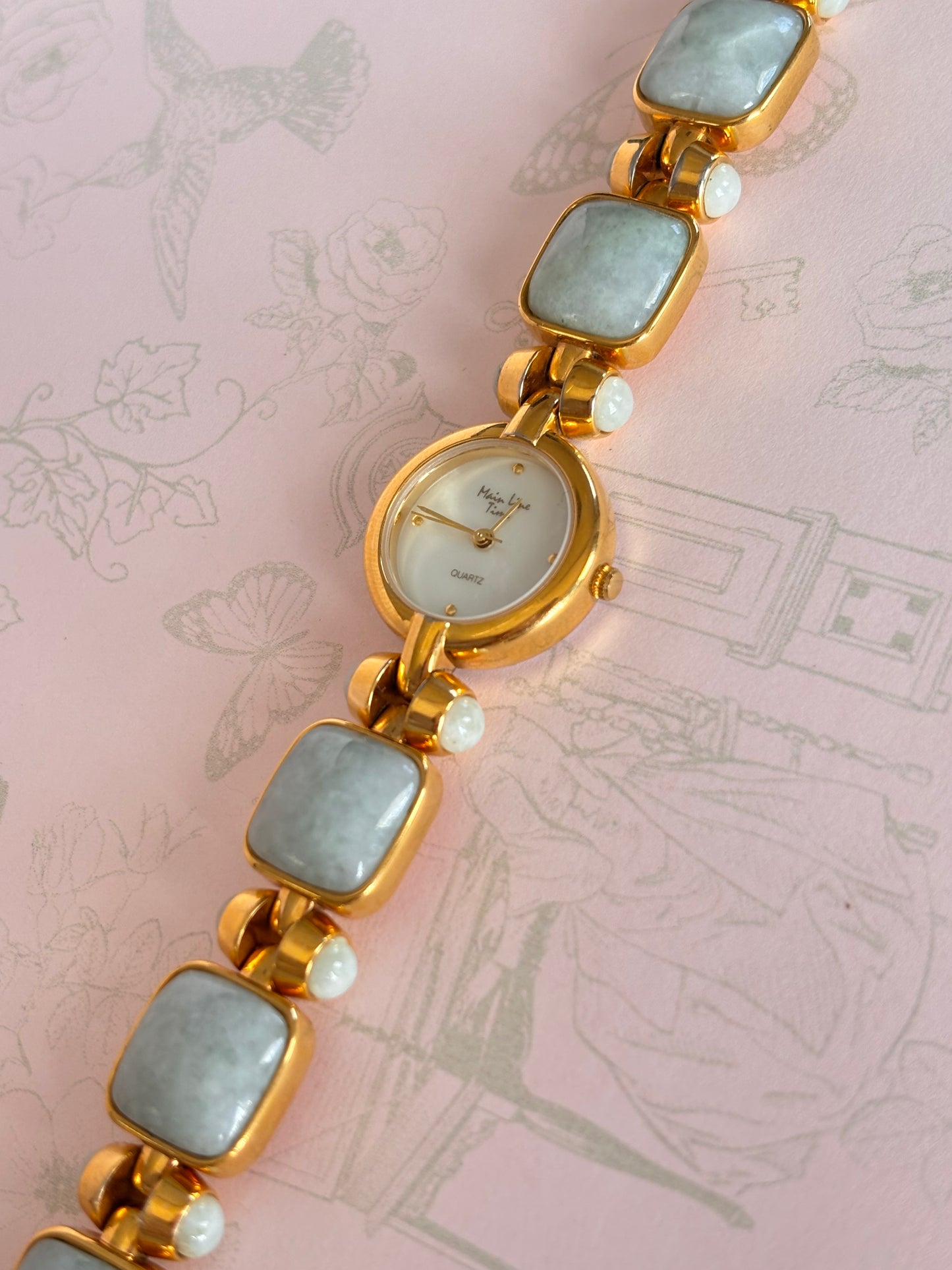 Vintage Gold Toned & Jade Watch