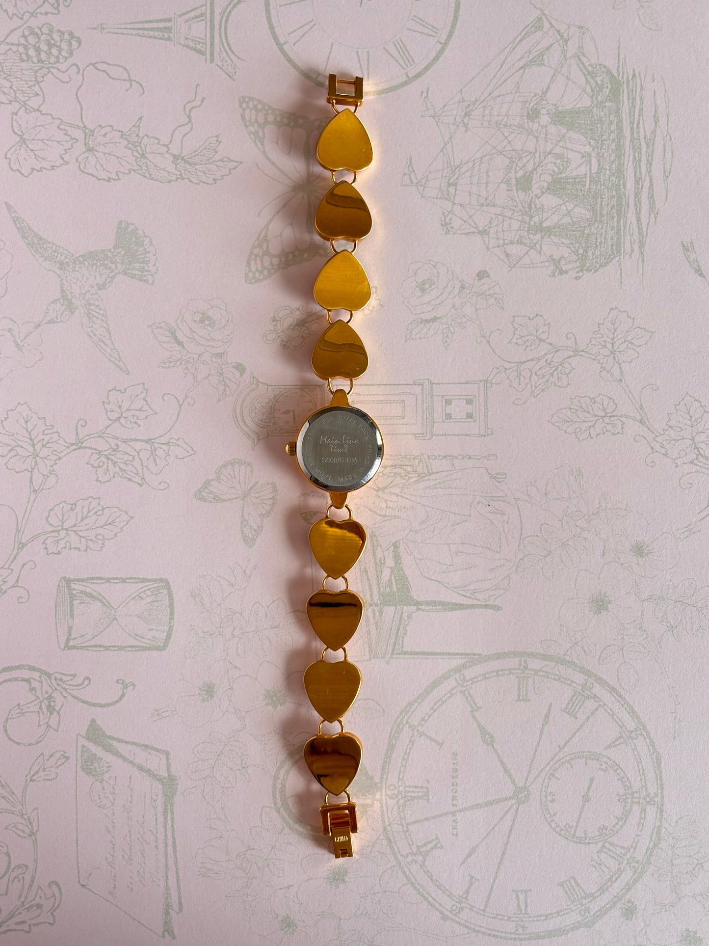 Vintage Gold Toned Heart With Heart Shape Jade Links