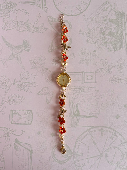 Unique Handmade Hummingbird Watch With Flowers