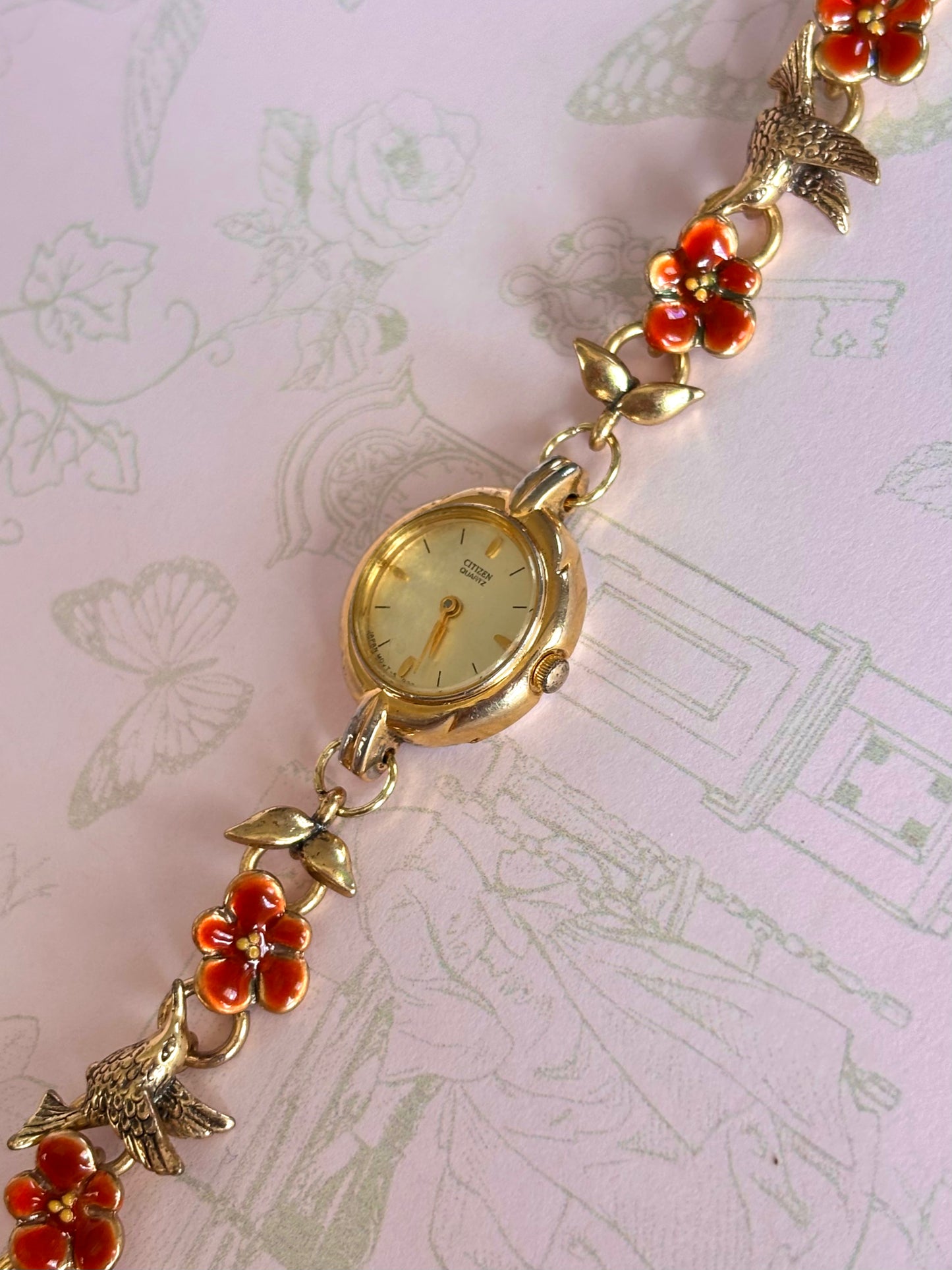 Unique Handmade Hummingbird Watch With Flowers
