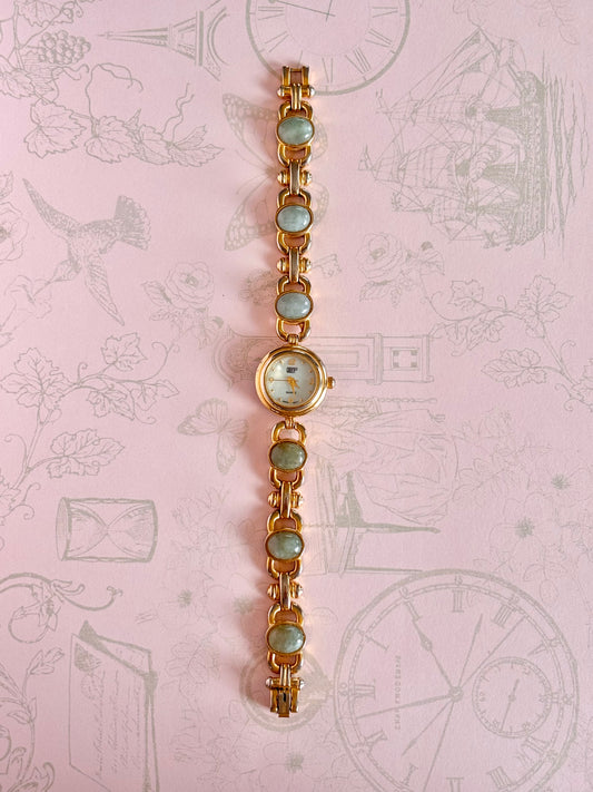 Vintage Gold Toned Watch With Jade