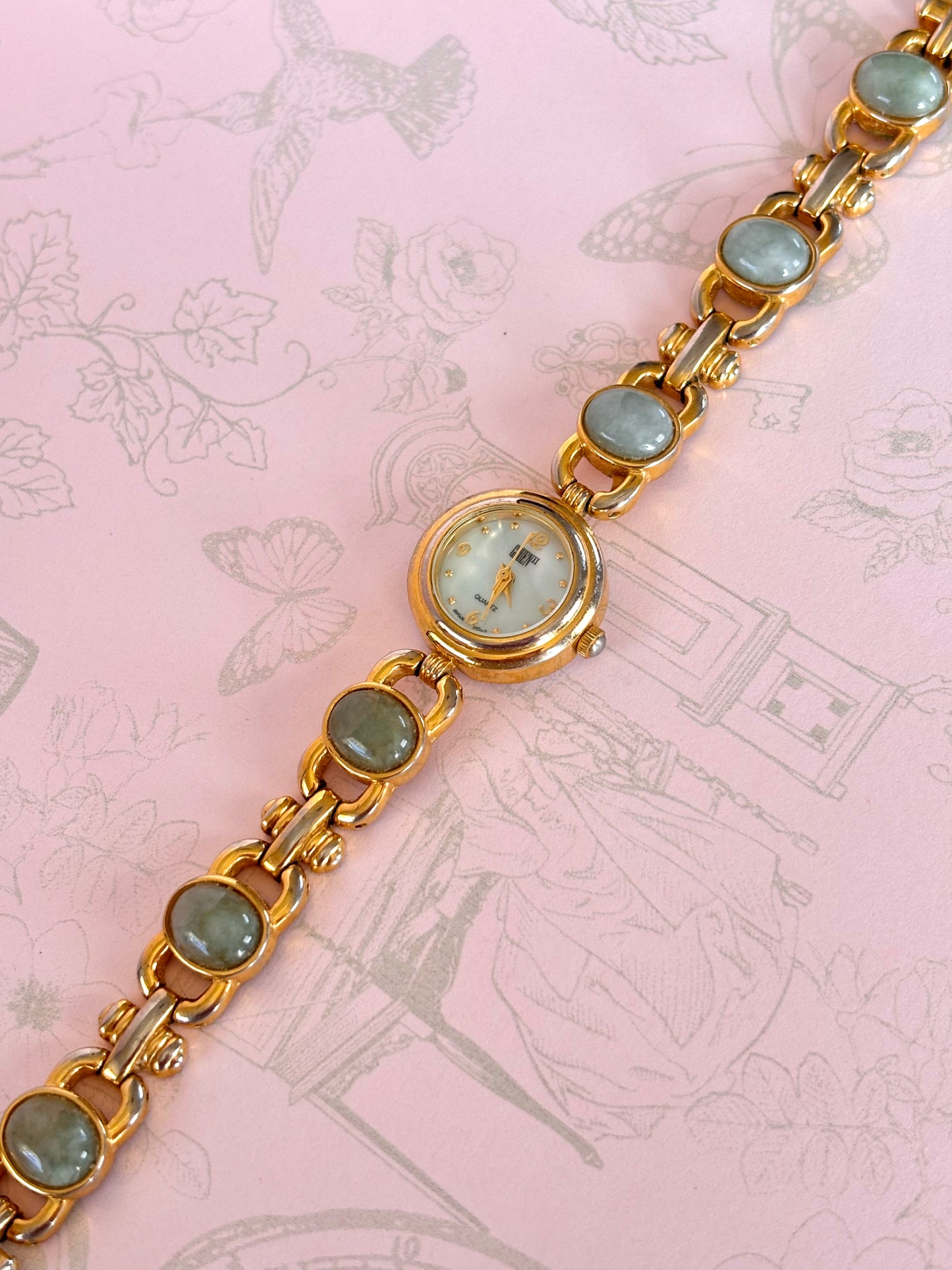 Vintage Gold Toned Watch With Jade