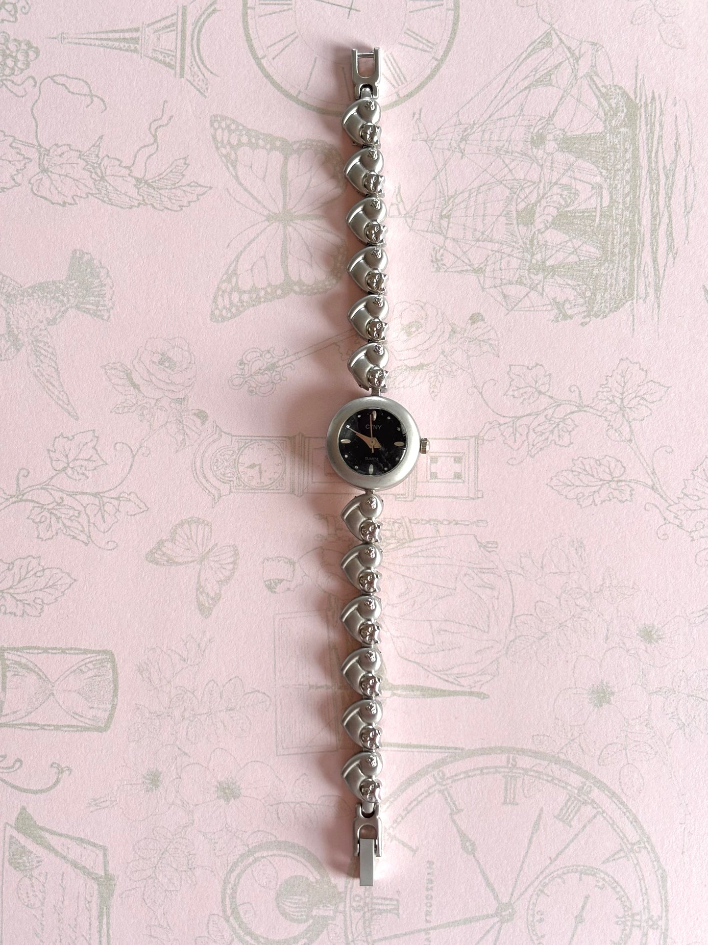 Silver Heart-Shaped Cats Watch