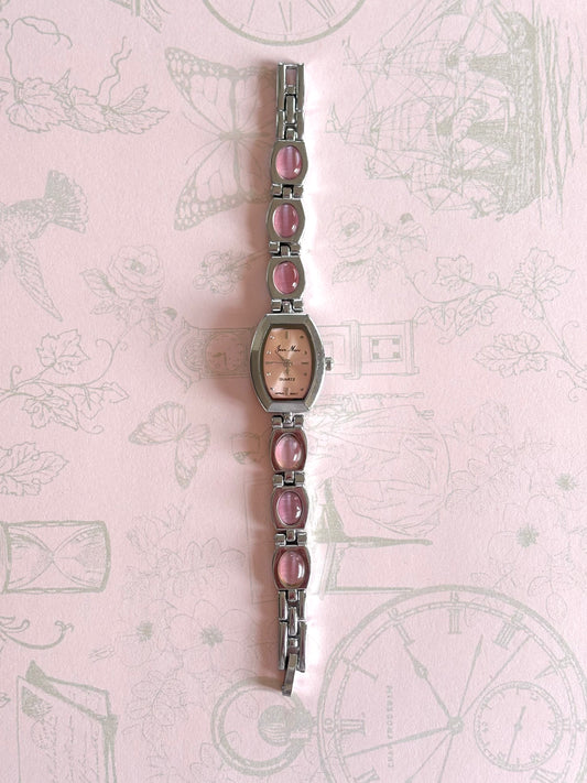 Vintage Silver and Pink Gemstone Watch