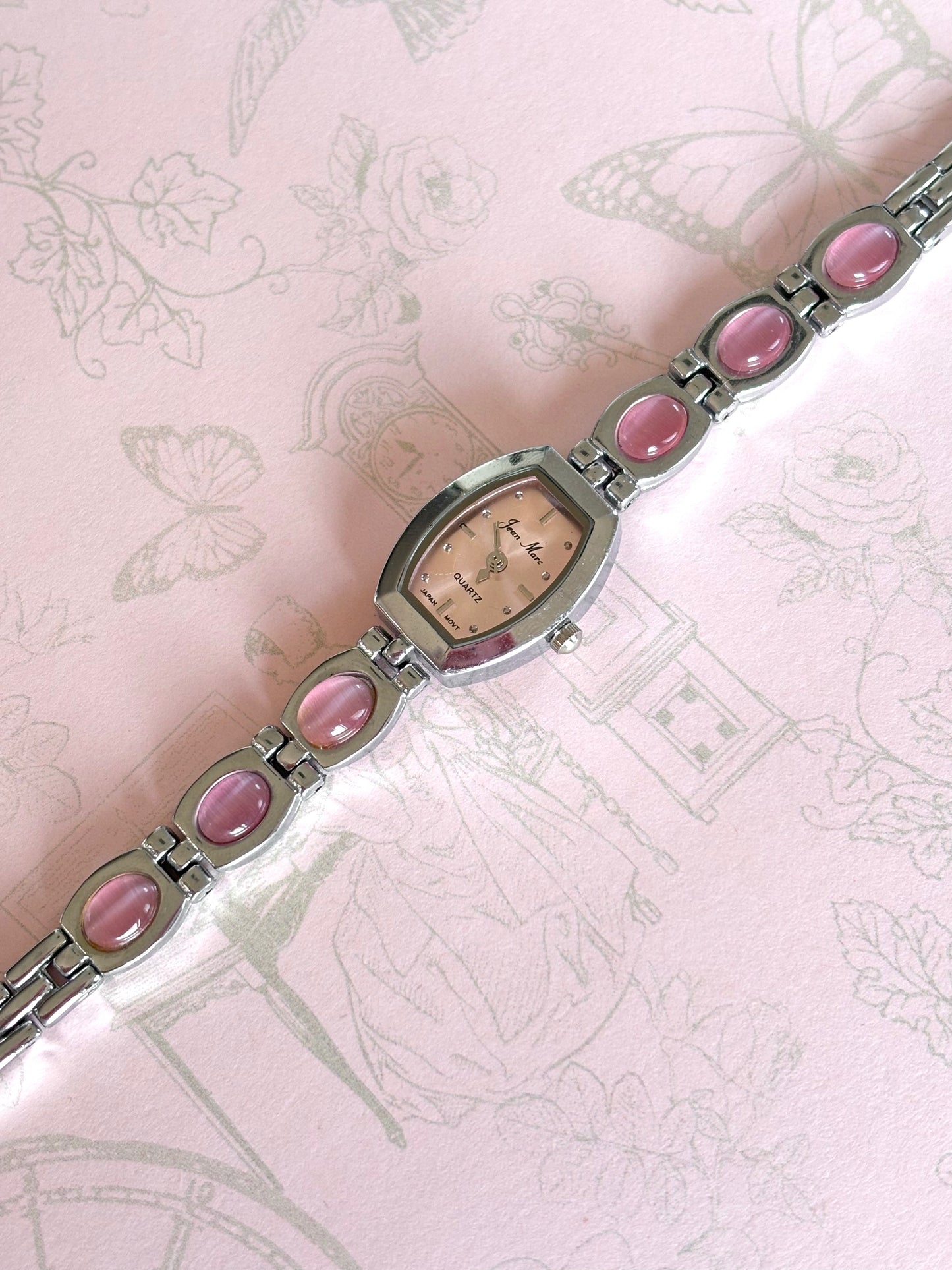 Vintage Silver and Pink Gemstone Watch