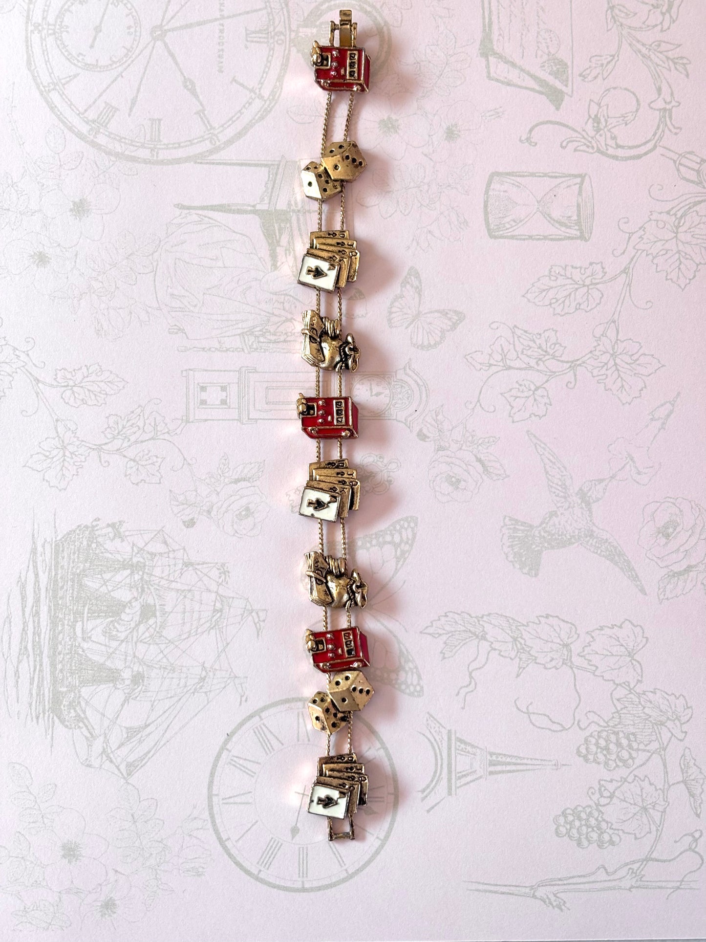Vintage Casino Themed Slide Charm Bracelet