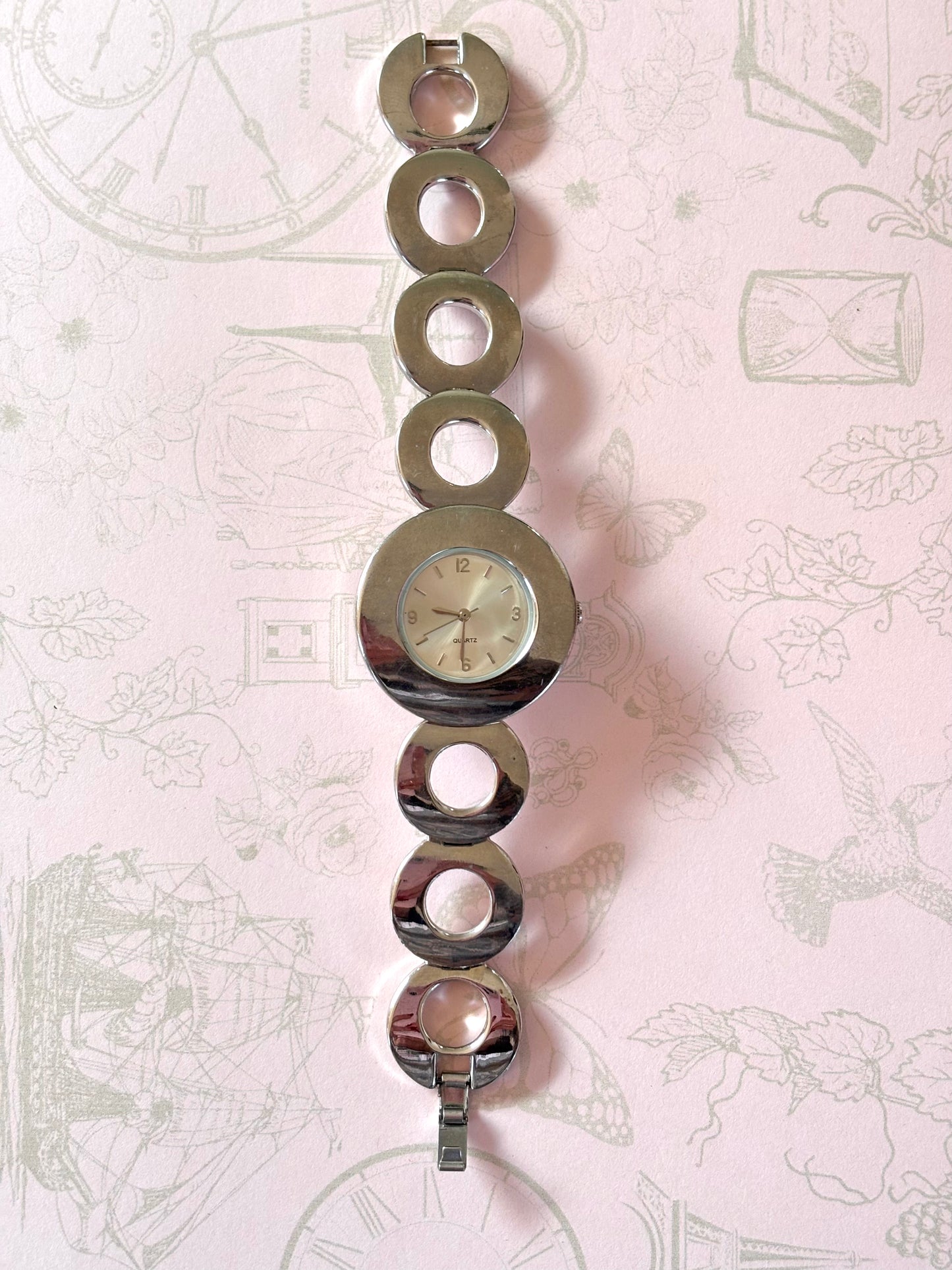 Silver Toned Circled Linked Watch