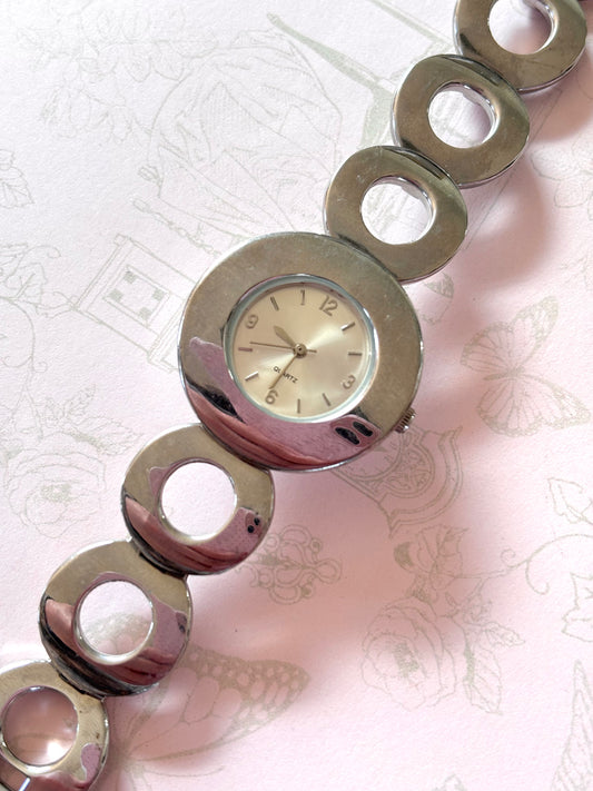 Silver Toned Circled Linked Watch