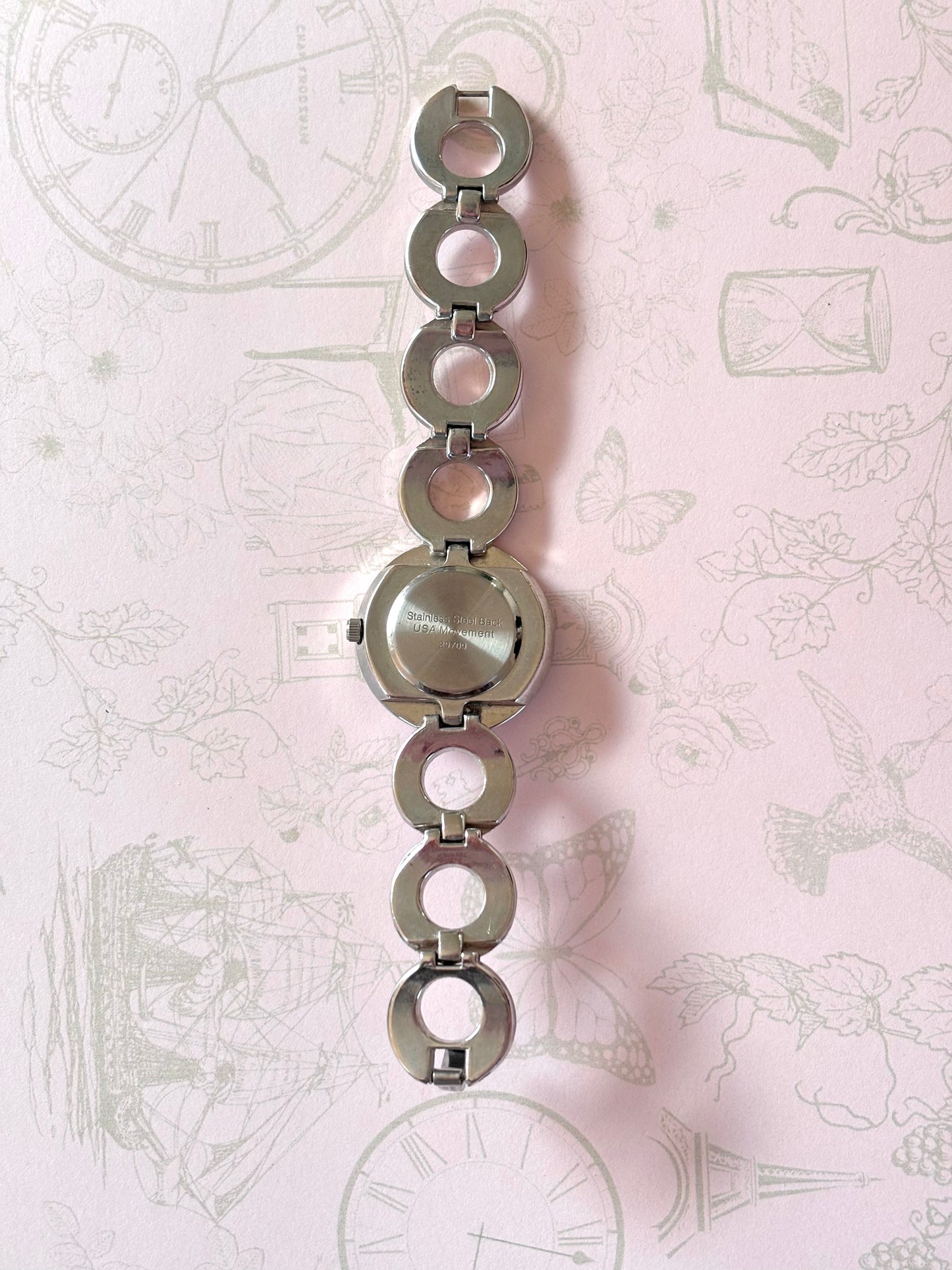 Silver Toned Circled Linked Watch