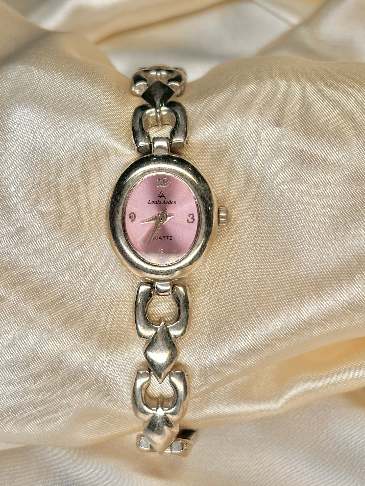 Vintage Silver Watch with Pink Dial