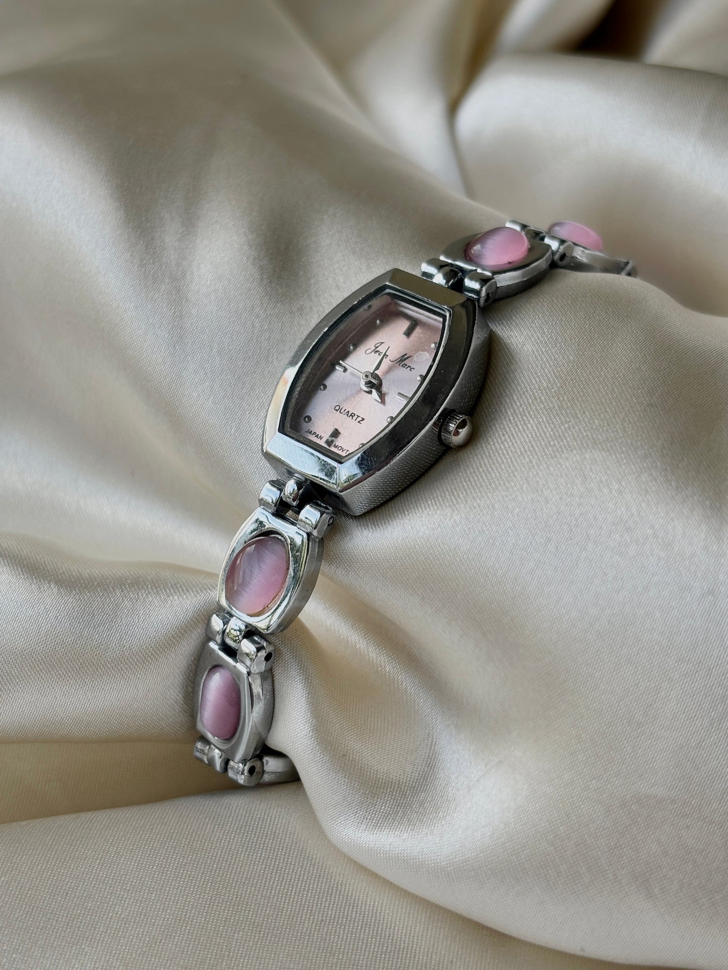 Silver and Pink Stone Vintage Watch