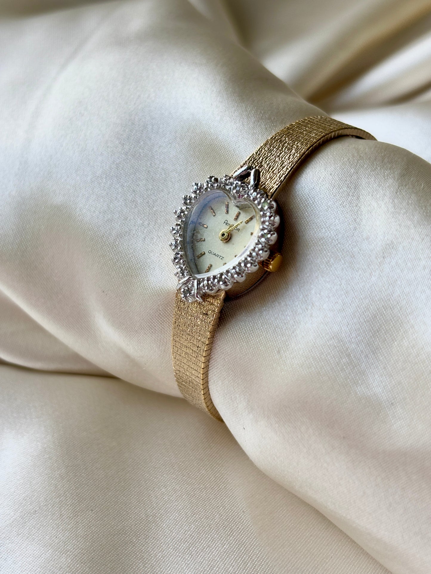 Vintage Heart Dial Watch with Silver Bezel