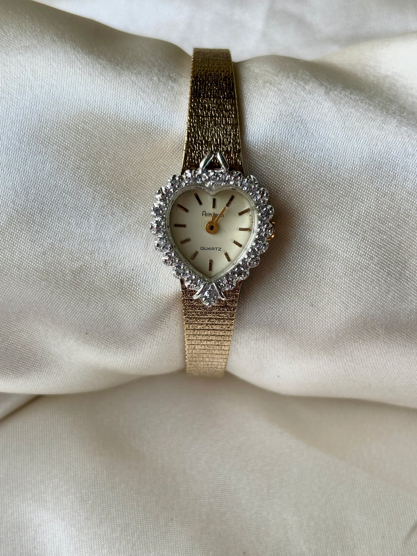 Vintage Heart Dial Watch with Silver Bezel